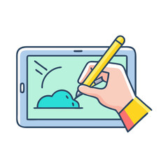 Aufkleber - Hand Drawing on Tablet Icon Representing Creative Design and Digital Illustration