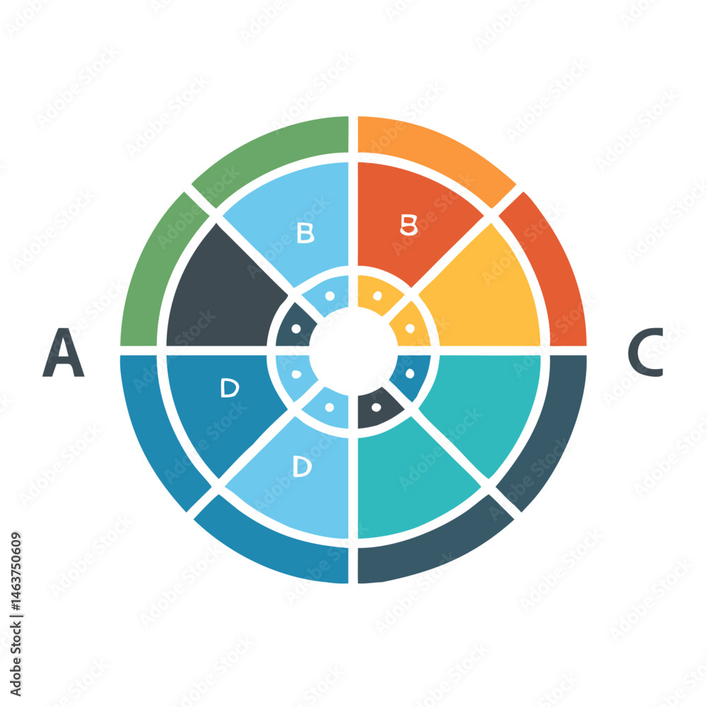 Segmented Circle Chart Icon Representing Infographic Breakdown and Data Visualization