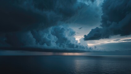 Wall Mural - Bright sky with clouds overlooking the sea in a panoramic view
