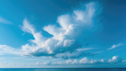 Wall Mural - Calm blue sky featuring fluffy white clouds during a sunny daytime, serene natural scenery