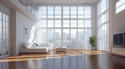 Aufkleber - Spacious, modern, bright living room with city views