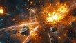 © Fandy creators - Dramatic cosmic scene depicting a spaceship navigating through an explosive asteroid field in space