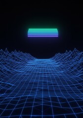 Wall Mural - cyberpunk grid with neon light in a dark futuristic background