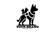 © Arnis - Silhouette of a dog walking with a backpack and Stylized dog illustration a vector icon and dog logo design vector illustration