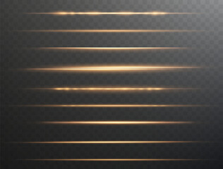 Fototapete - Golden glowing streaks with sparkles and flare on a dark transparent background. A dynamic, abstract vector element ideal for energy, motion, and digital light designs