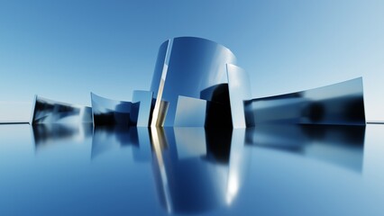 Aufkleber - 3d illustration of abstract minimal architecture background, geometric architectural with curve design, Car presentation