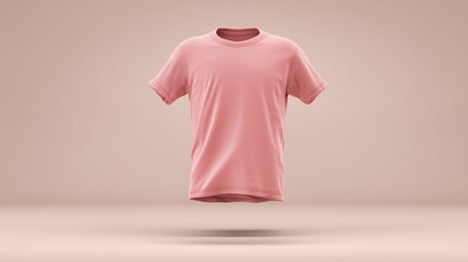 basic pink t-shirt floating on neutral background for design templates, clothing branding and fashio