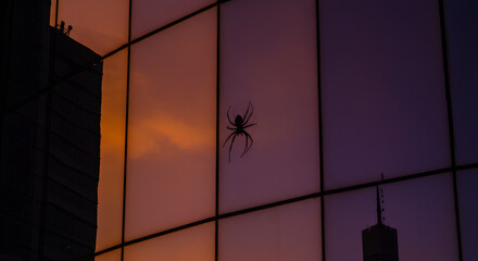 Spider silhouette on gridded surface against gradient background