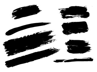 Aufkleber - Vector brush stroke textures of long and rectangle shapes. Paint text boxes and paintbrush collection. Grunge banners for authentic design vibe. Painted backgrounds. Wide and thin brush elements