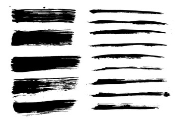 Aufkleber - Vector brush stroke textures of long and rectangle shapes. Paint text boxes and paintbrush collection. Grunge banners for authentic design vibe. Painted backgrounds. Wide and thin brush elements