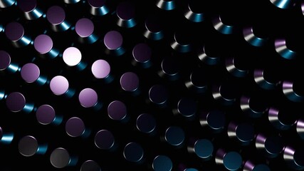 Wall Mural - abstract 3d render: cylinders in teal, purple, and white 4k background loop