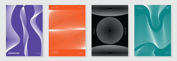 Aufkleber - Abstract line wave poster background vector set. Cover template with vibrant perspective dot halftone, line wave. Ideal design for social media, cover, banner, music, ads.