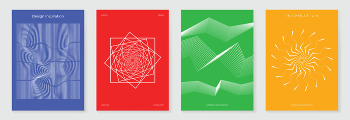 Aufkleber - Abstract line wave poster background vector set. Cover template with vibrant perspective dot halftone, line wave. Ideal design for social media, cover, banner, music, ads.