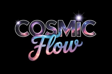 Wall Mural - cosmic flow typography on black backdrop showcasing nebula filled lettering