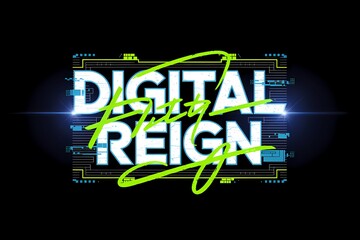 Wall Mural - futuristic glow style digital reign text design with a glowing light effect