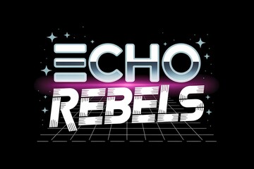 Wall Mural - retro wave styled text effect with grid and stars for eighties themed design