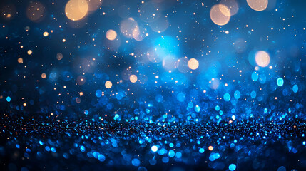 Wall Mural - Festive starry sky background with blue light bokeh. New year and Christmas concept