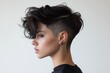 © Ольга Старкова - Expressive hairstyle transformation showcasing edgy short hair with textured curls in a minimalist studio setting, highlighting unique personal style