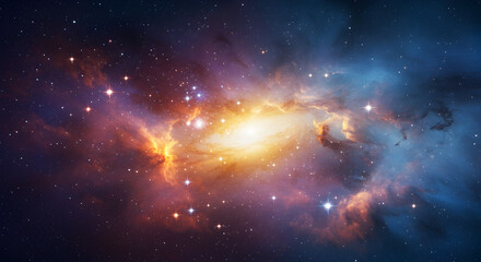 Wall Mural - vibrant galaxy with orange and blue nebula in deep space