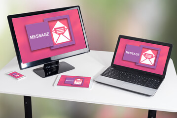 Wall Mural - message concept on different devices
