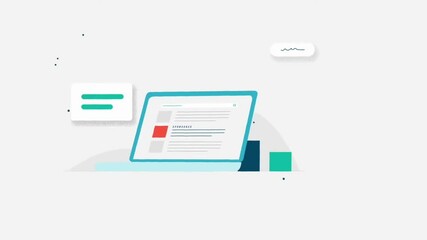 Wall Mural - flat 2d animation of dashboard charts and documents showing analytics and performance metrics in a b