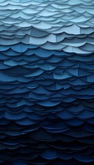 Wall Mural - layered paper waves, deep indigo and cobalt tones on gradient background, abstract art, paper craft