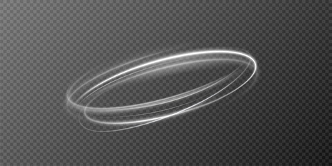 Poster - White Round Neon Light Frame with Glow Effect. Shining Elliptical Ring, Fast Light Streaks, Abstract Motion Lines, Glowing Circle Stroke, Futuristic Speed Wave on Transparent Background