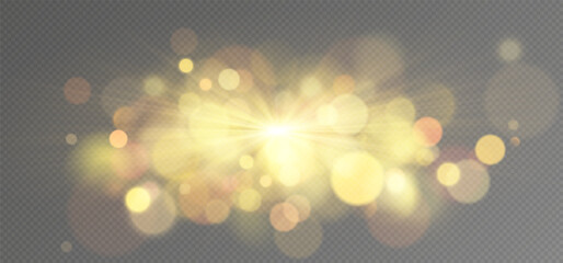 Poster - Bokeh Light Effect with Golden Glow. Transparent Background with Soft Blur, Light Circles, Glowing Shine, Abstract Glitter Overlay, Warm Radiant Bokeh for Holiday or Festive Design