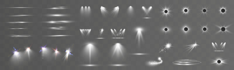 Poster - Set of light spotlight effects.Lens flare, explosion,sparkle, dust,line,solar flare, spark and stars.
