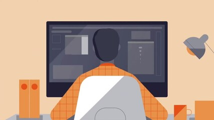 Wall Mural - man working on desktop computer in organized workspace