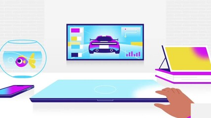 Wall Mural - hands holding game controller playing driving game on laptop