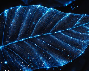 Wall Mural - Glowing Abstract Leaf Design With Blue Light