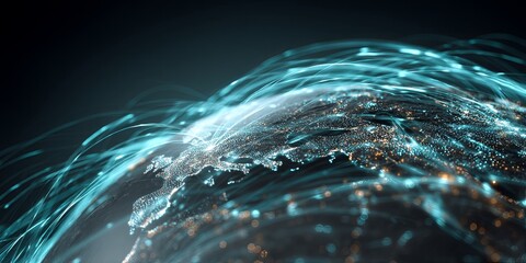 Aufkleber - Stunning Abstract Visualization of Earth in Space with Dynamic Light Trails and Glowing Data Streams Highlighting Global Connectivity and Technology