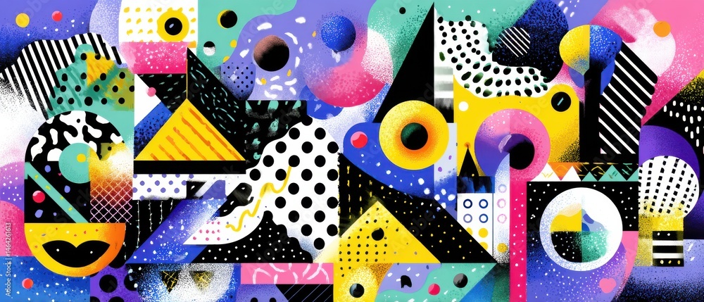Vibrant abstract geometric pattern with bold colors and playful shapes ...