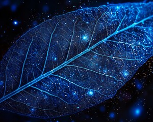 Wall Mural - Glowing Blue Leaf Veins In Space