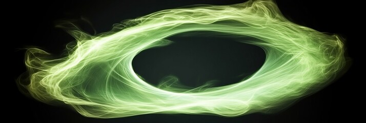 Wall Mural - neon green abstract swirl, energy flow, light trail, dynamic shape on a black background
