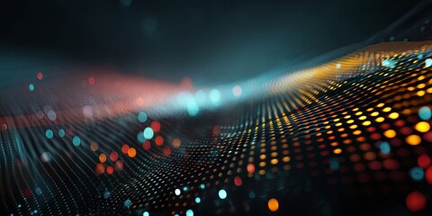 Poster - Futuristic Digital Abstract Background with Colorful Grid Pattern and LED Light Effects for Technology and Innovation Themes