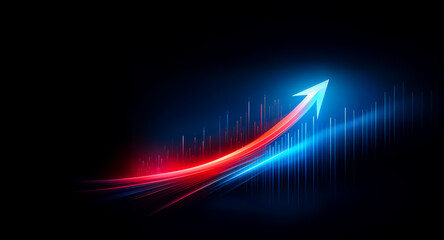 Wall Mural - a vibrant red and blue arrow ascends against a dark background, symbolizing growth and progress. the