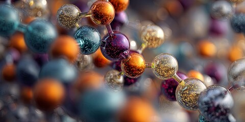 Poster - Abstract representation of molecular structure showcasing interconnected atoms with vibrant colors emphasizing scientific and technological themes