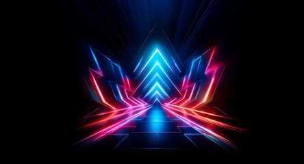 Canvas Print - abstract digital art depicting a futuristic, neon-lit tunnel with vibrant red and blue glowing lines