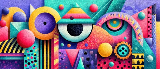 Wall Mural - vibrant geometric abstract art with eye motif, colorful shapes and textured surface concept of moder