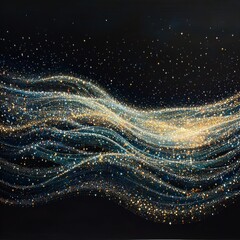 Wall Mural - Abstract Digital Art With Glittering Particles And Waves
