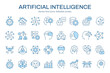 © lovemask - Artificial intelligence icon set. Vector graphics collection with machine learning, digital brain, ai and more. Two-color icons easily adapt to your design.