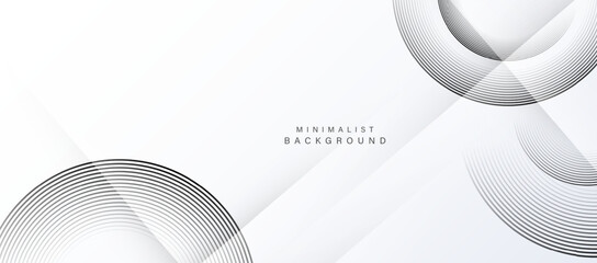 Fototapete - Modern white abstract background with geometric layers and circular lines