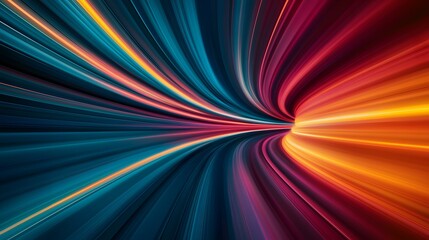 Wall Mural - the image shows an abstract representation of a tunnel or vortex, with vibrant streaks of teal, oran
