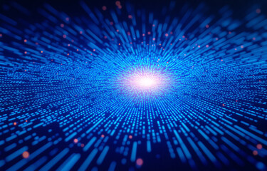 Canvas Print - a mesmerizing digital tunnel of vibrant blue light streams, radiating from a bright core. tiny parti
