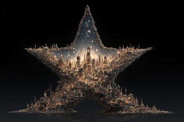 Wall Mural - star-shaped structure filled with illuminated cityscapes.