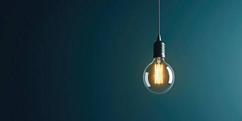 Aufkleber - Elegant Light Bulb Hanging in Air Against Smooth Turquoise Background with Soft Shadows for Minimalist and Modern Interior Design Concepts