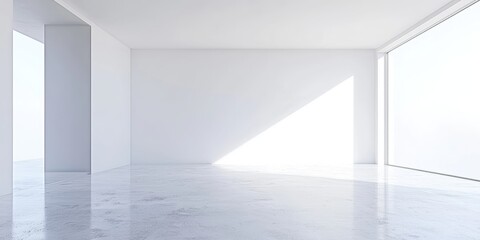 Poster - Bright and Spacious Minimalist Interior Design with Large Windows and Reflective Floor in Modern Architecture Setting
