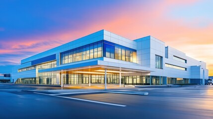 Modern office building at sunset contemporary architecture and design